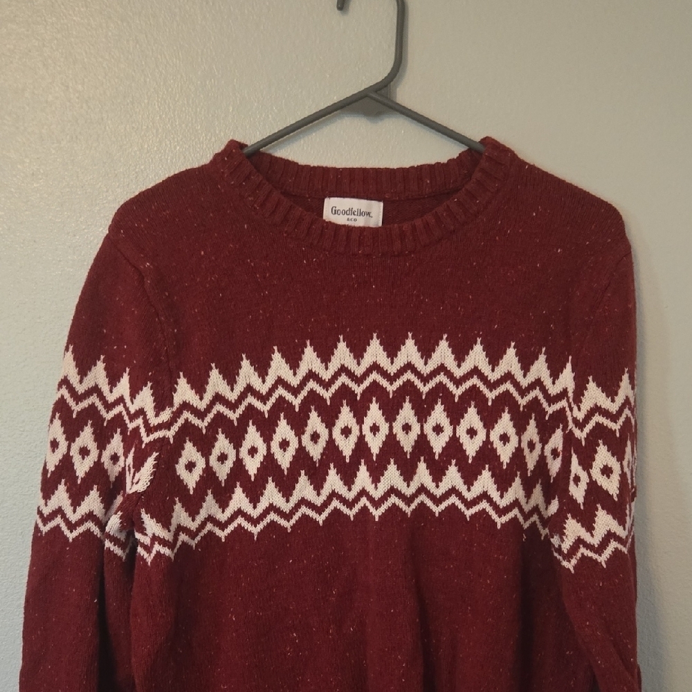 Goodfellow | Burgundy Fair Isle Crew Neck Sweater Size Large
